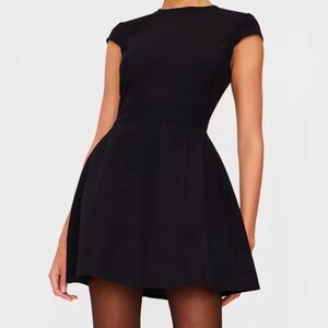 Black Cap Sleeve Mini Curved Shift Dress